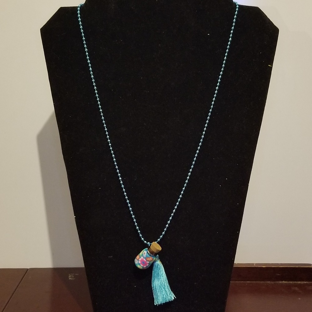 Light Blue Fimo Clay Bottle Aromatherapy Necklace